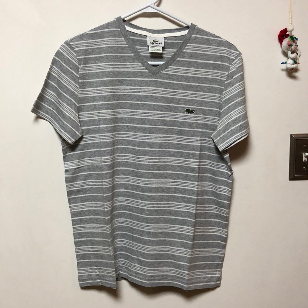 Lacoste Grey and White Striped Shirt